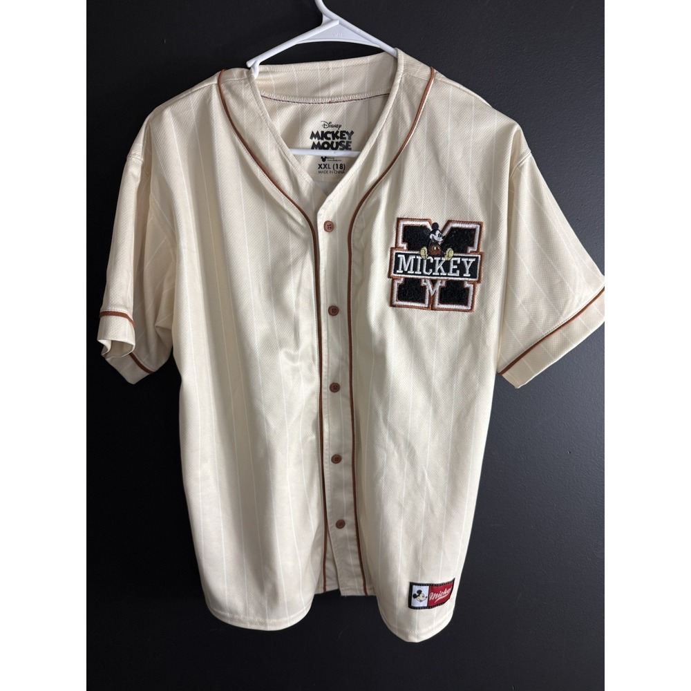 Disney Boys Mickey Mouse Jersey Top Baseball Button Down Sz XXL 18 Pinstripes